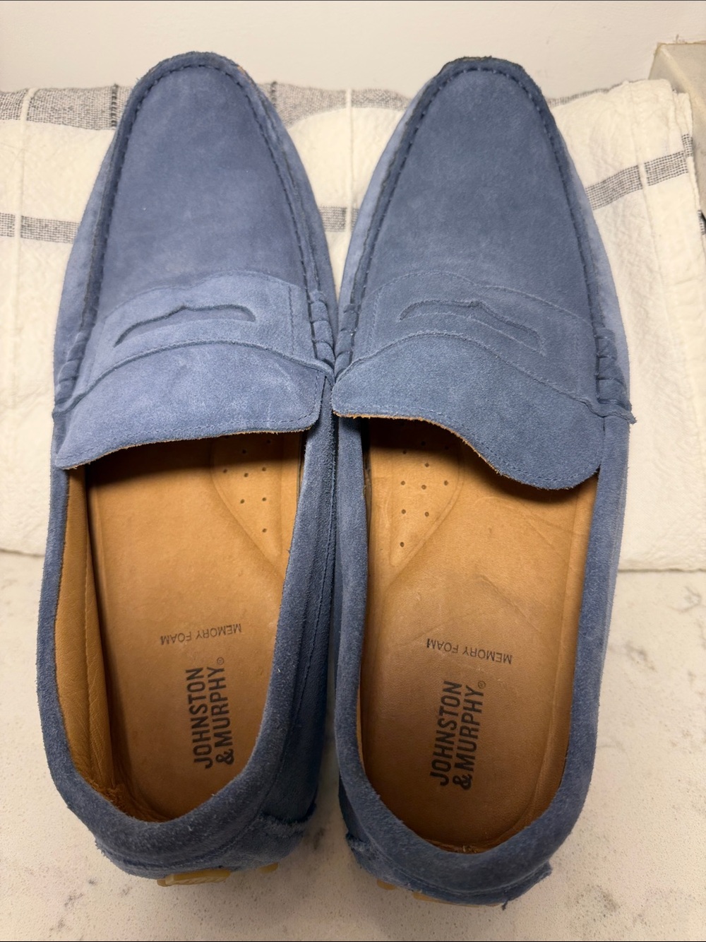 Johnston & Murphy Light Blue Suede Penny Loafers